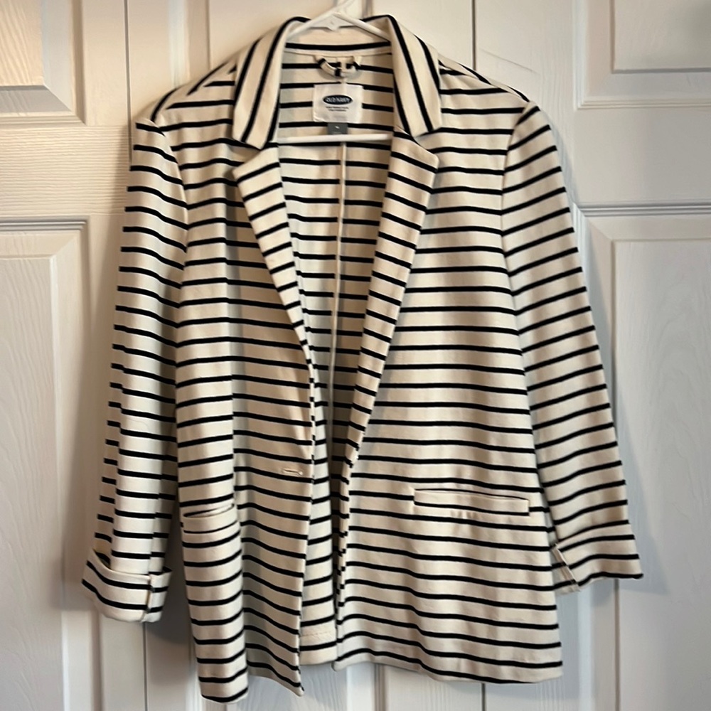 Black and cream striped knit blazer jacket